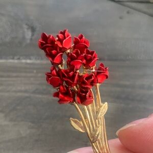 Vintage Red Rose Floral Brooch pin
